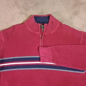 Eddie Bauer 1/4 Zip Up Pullover Grey Striped Long Sleeve Size Tall XL